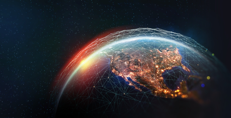 Earth view from space. Global network. Planet and communication.