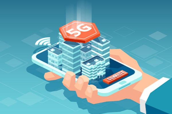 Vektorgrafik Hand hält Smartphone mit 5G Symbol darüber