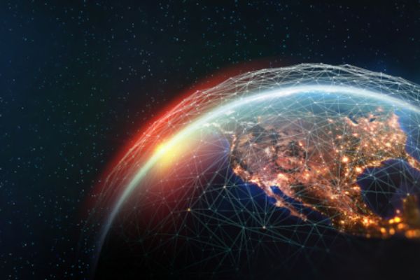Globale Kommunikation über Internetknoten.