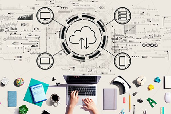 Grafik, die eine Vernetzung durch die Cloud symbolisiert