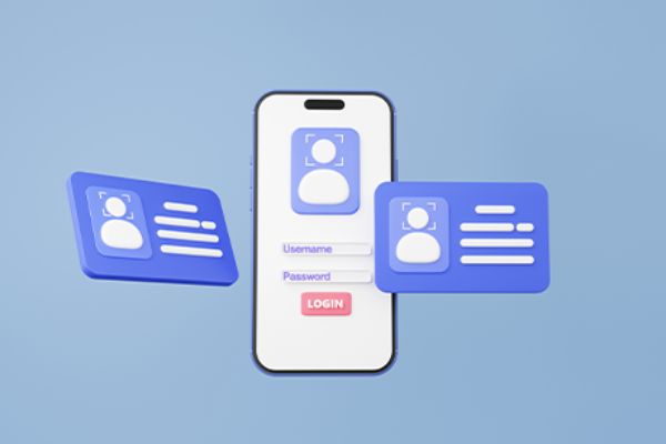 Vektorgrafik: Karten und Ausweise vor einem Smartphone