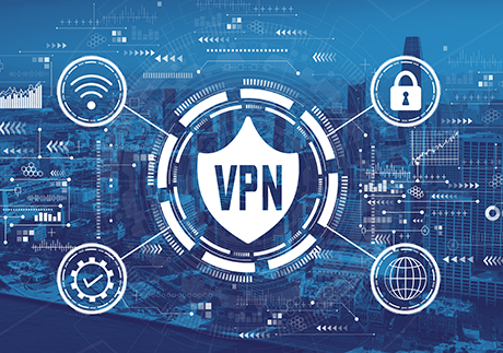 VPN Symbol vor dem Hintergrund einer Stadt