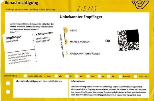 Postbenachrichtigung mit QR-Code