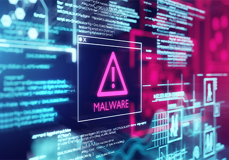 Monitoranzeige mit Malware-Warnung