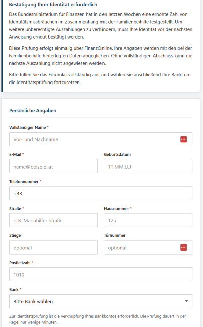 Falsches Familienbeihilfe Formular