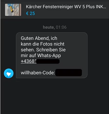 Screenshot Wechsel auf WhatsApp