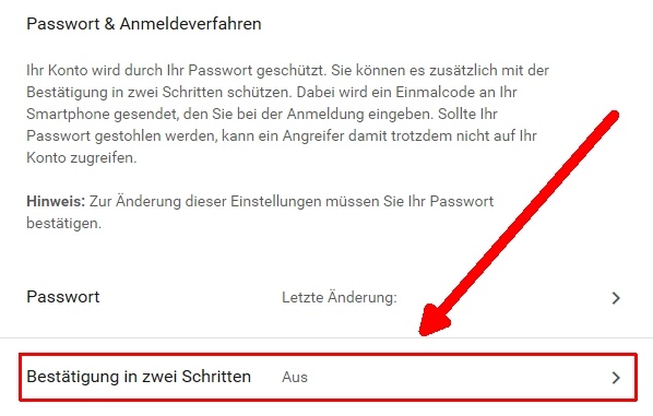 Aktivieren Sie die „Bestätigung in Zwei Schritten“.