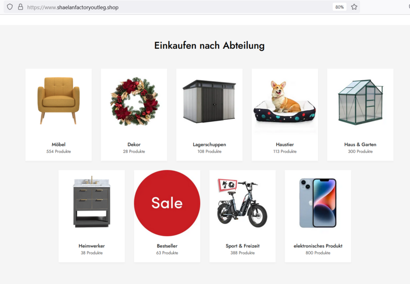 Screenshot Fake-Shop “shaelanfactoryoutleg.shop” 