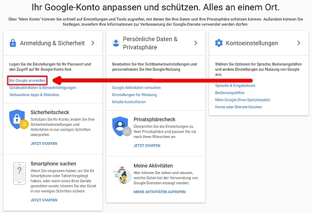 Öffnen Sie den Punkt „Bei Google anmelden“.