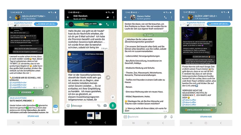 Screenshots: Investment-Tipps in Telegram Gruppen