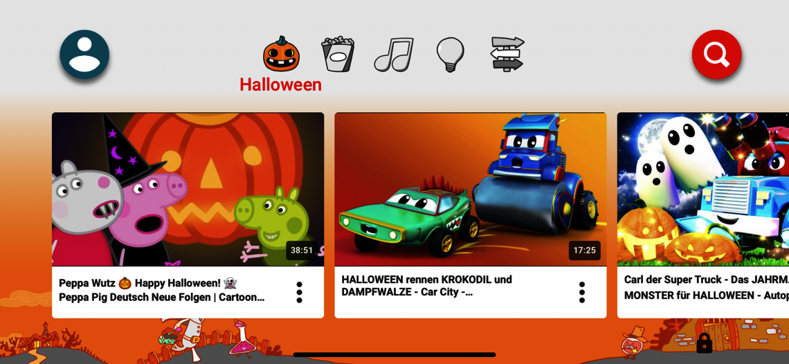 Screenshot Homescreen von YouTube Kids