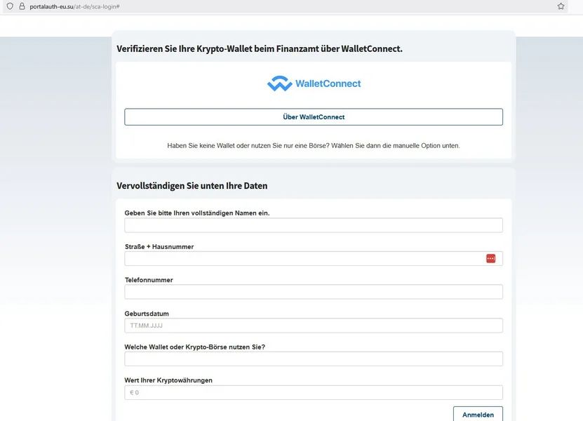FinanzOnline Krypto-Eingabemaske