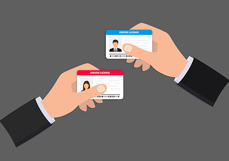Das Alter digital nachweisen (Vektorgrafik mit Führerscheinen als Scheckkarten)